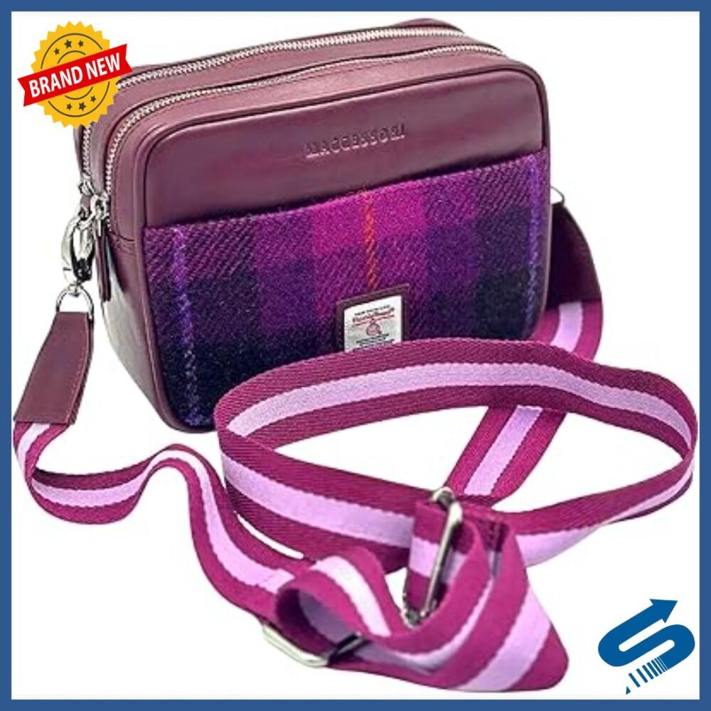 Harris Tweed Vegan Leather Crossbody Camera Bag Clutch 9x6x4